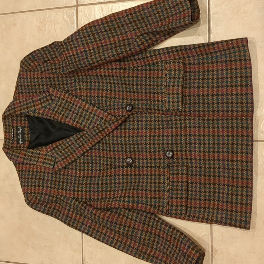 Vintage-Inspired Double-Breasted Houndstooth Blazer in Multi-Color